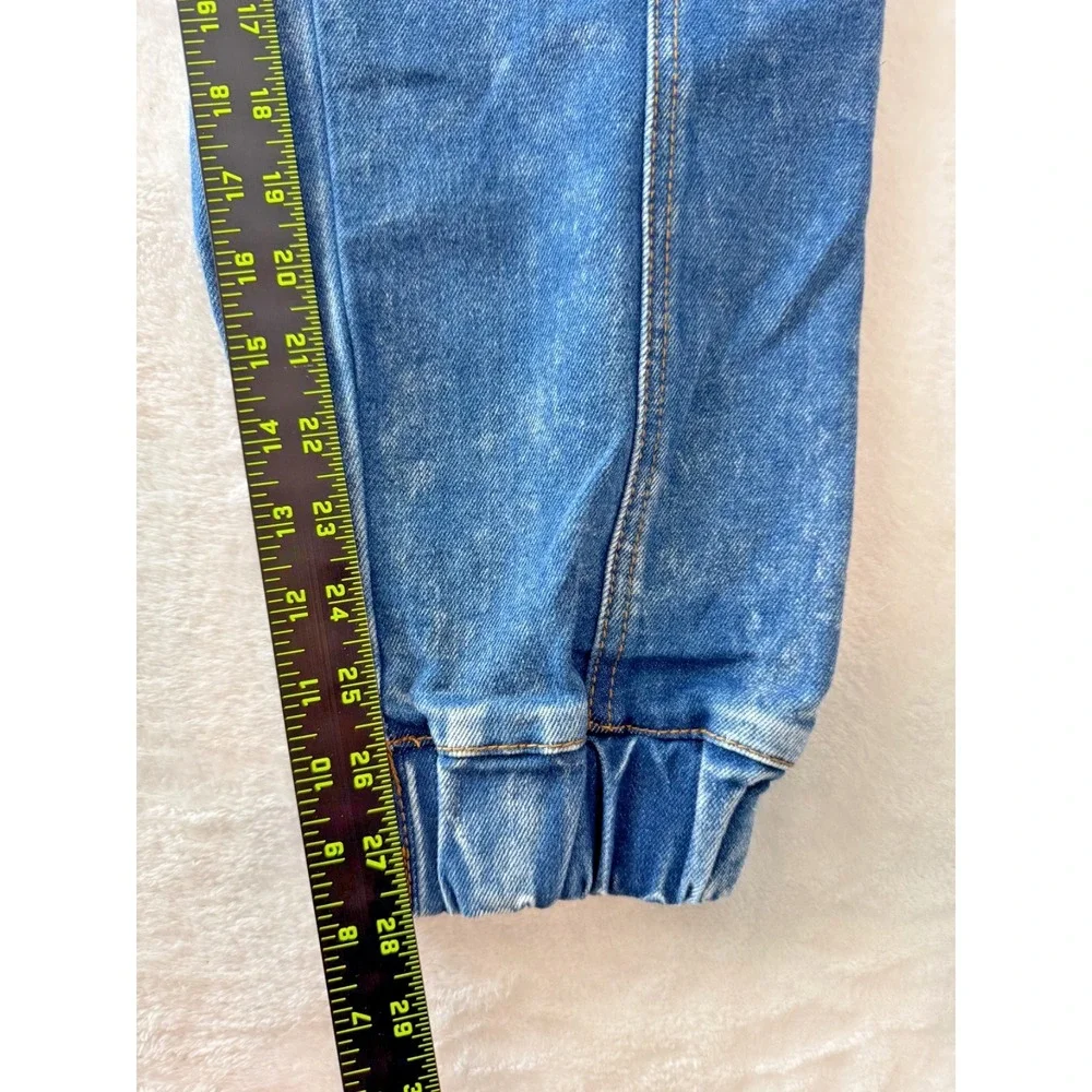 Forever 21 Womens Size 16 Denim Jogger Jeans‎ Blue High Rise Belted Tapered